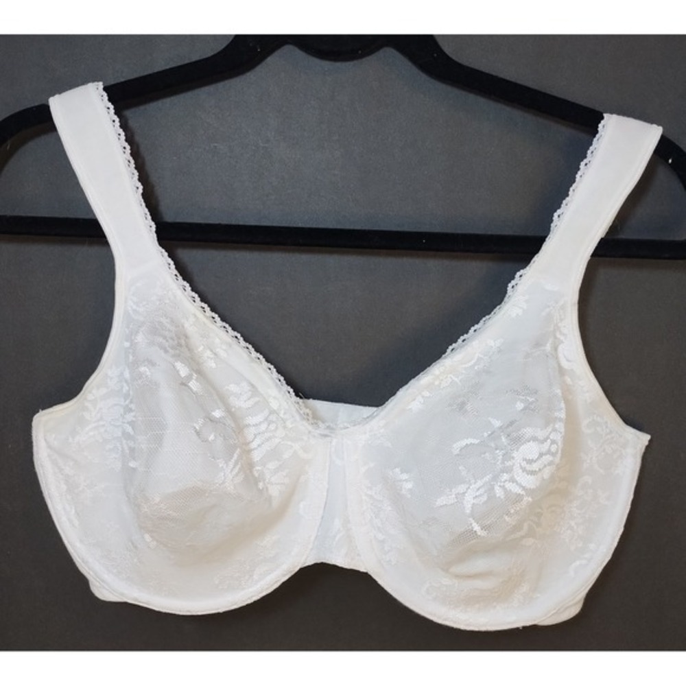 White Floral Lace 38DD Full Figure Bra Style‎ 3048 Cotton Lined